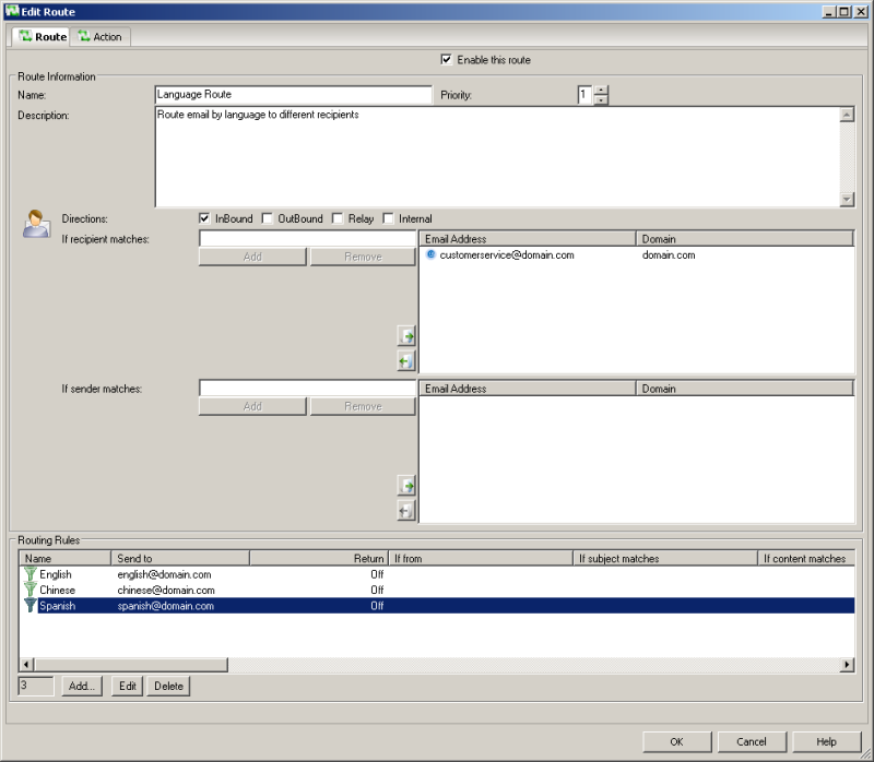 The configured language route