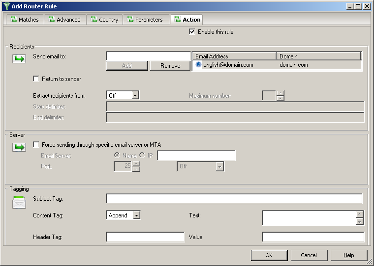 Configure the action