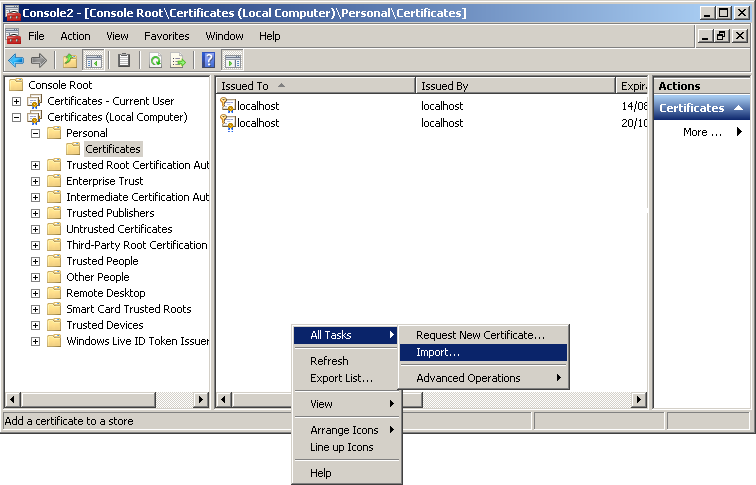 Import the Certificate