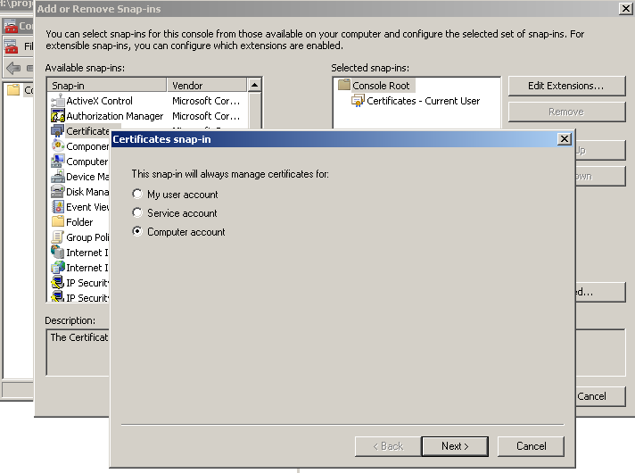 Add Local Computer Certificates Store