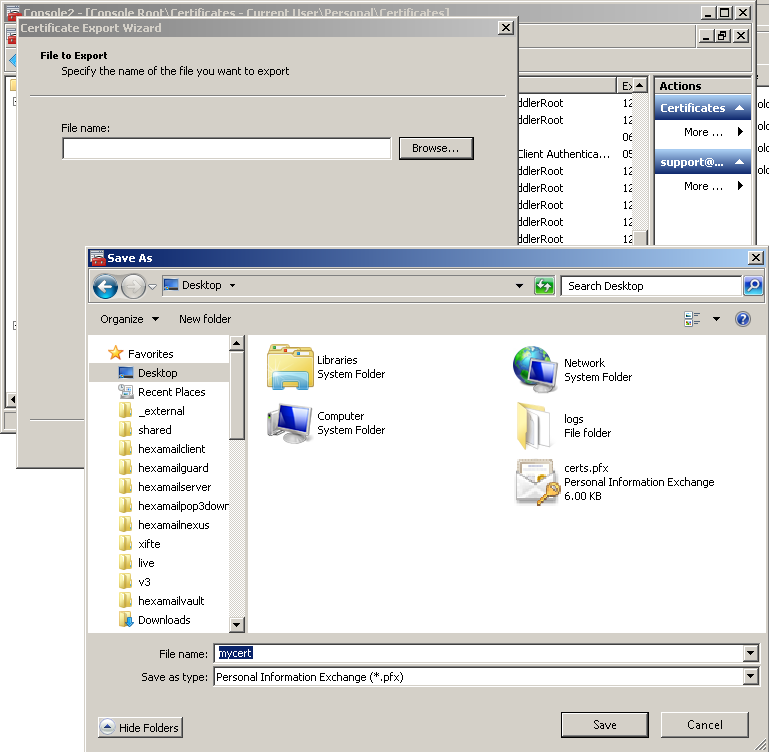 The Export Certificate Wizard