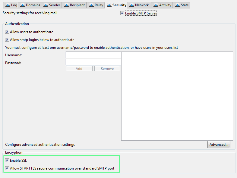 Enable STARTTLS on the SMTP server
